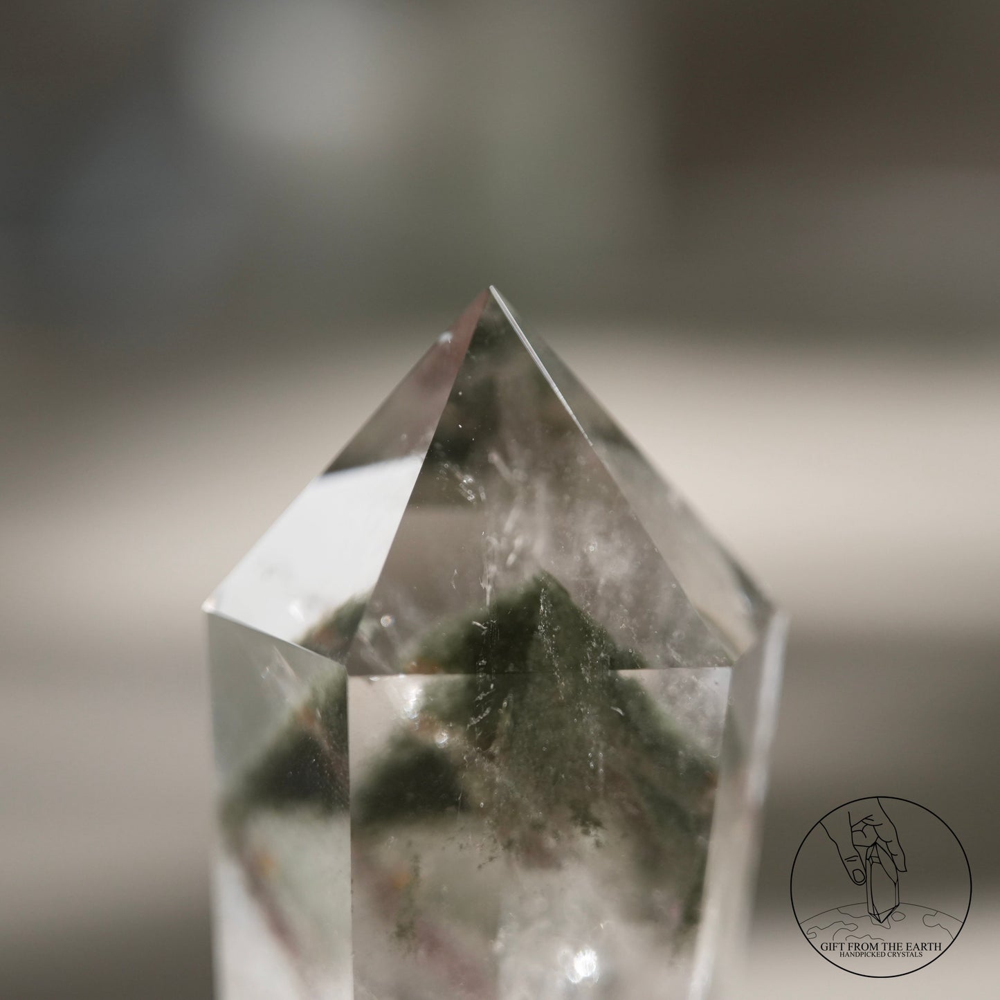 Pyramid red-green phantom quartz point