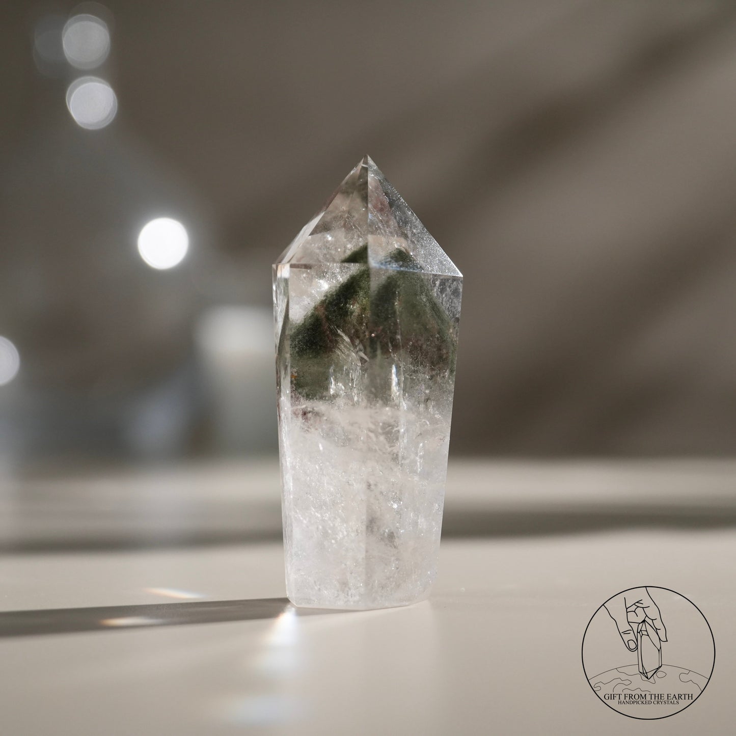 Pyramid red-green phantom quartz point