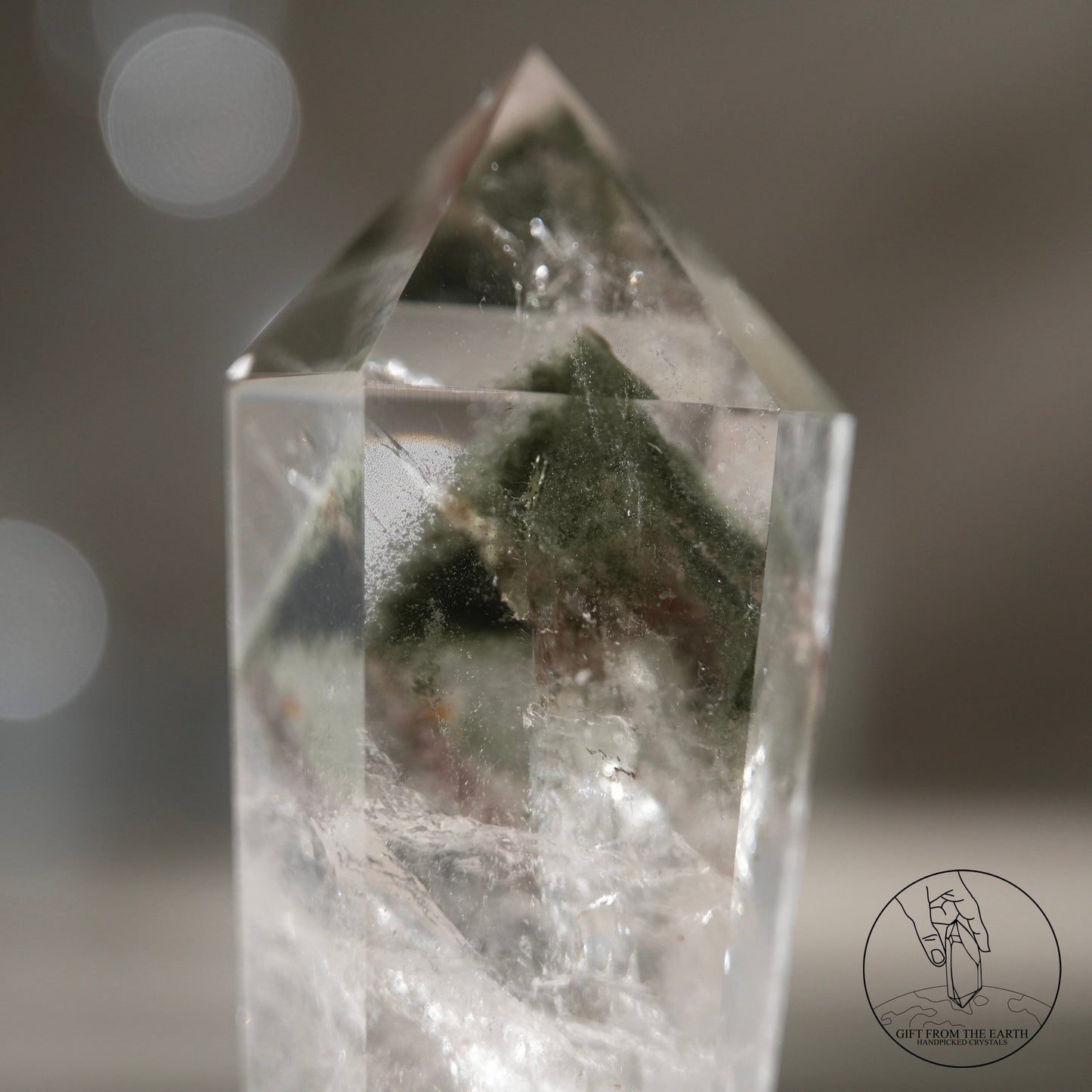 Pyramid red-green phantom quartz point