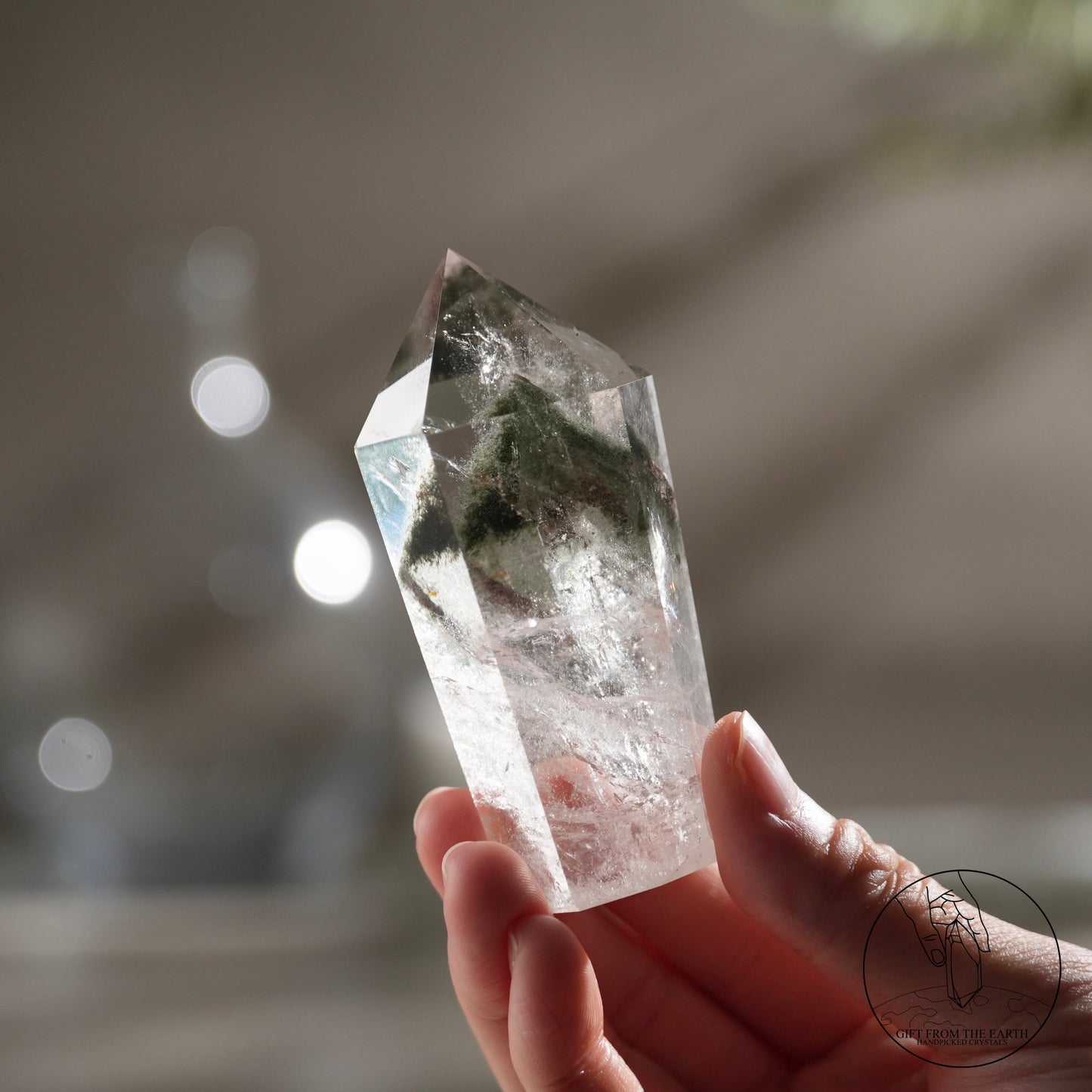 Pyramid red-green phantom quartz point