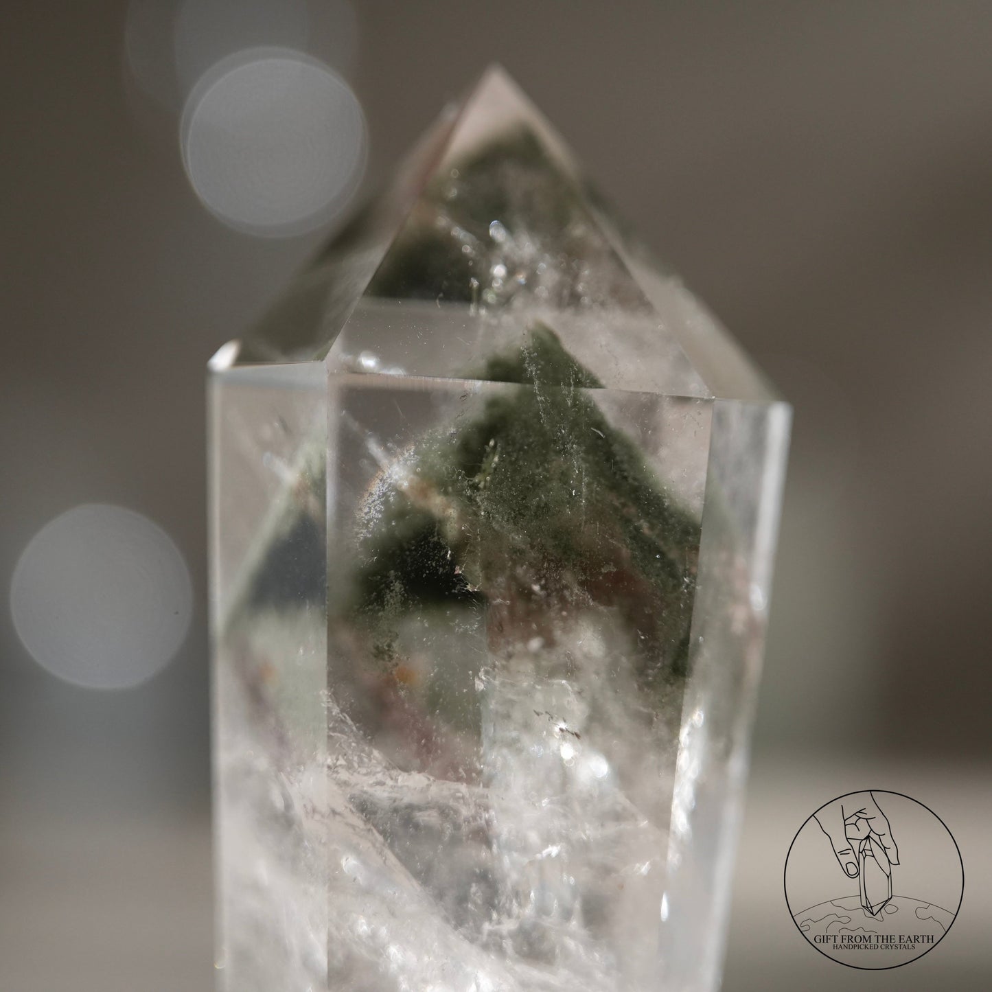 Pyramid red-green phantom quartz point