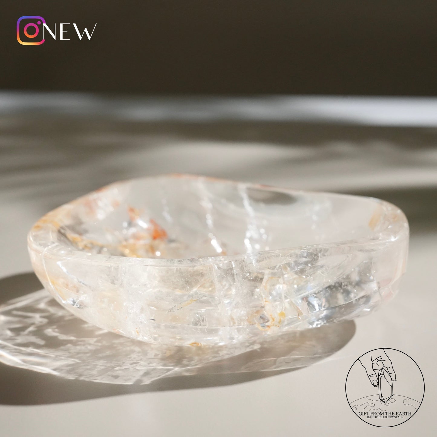 Clear quartz bowl with golden healer