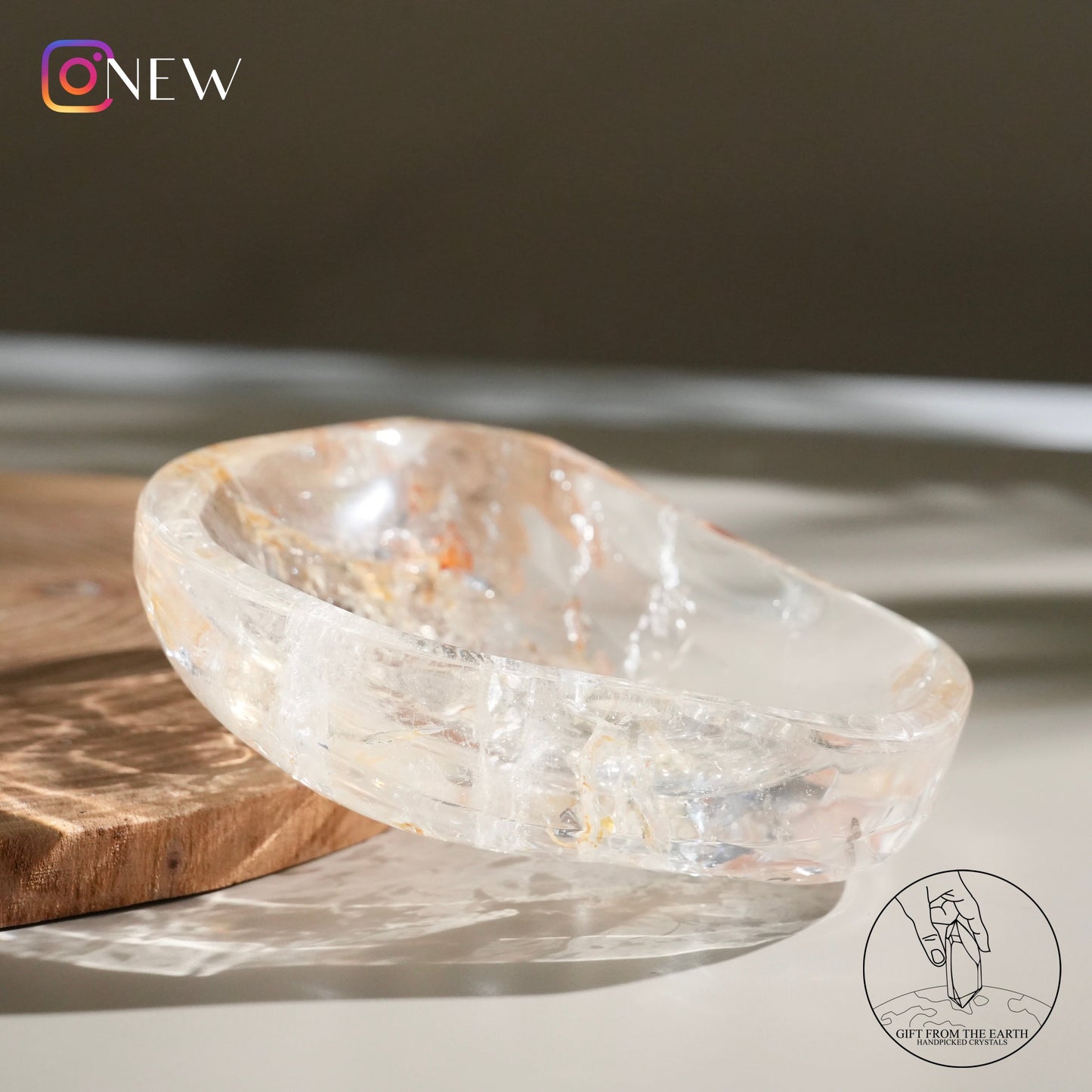 Clear quartz bowl with golden healer