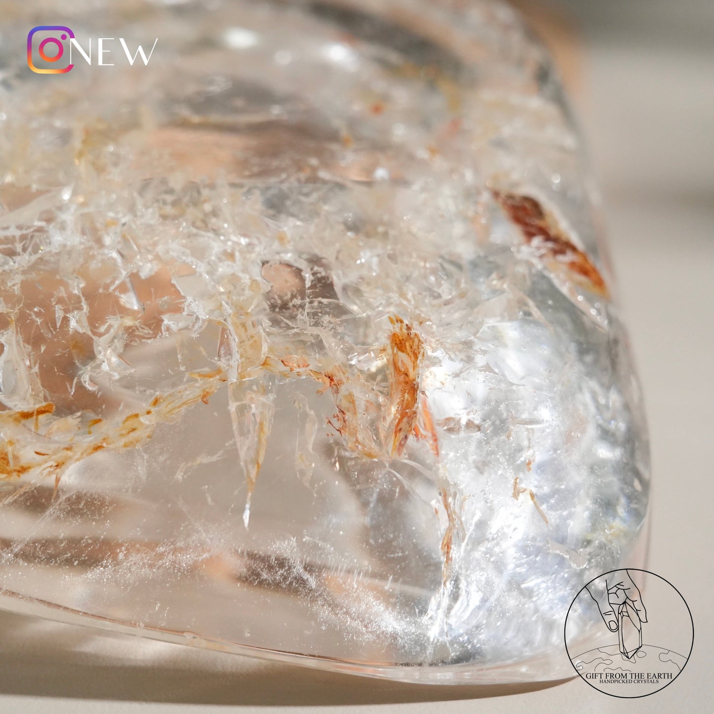 Clear quartz bowl with golden healer