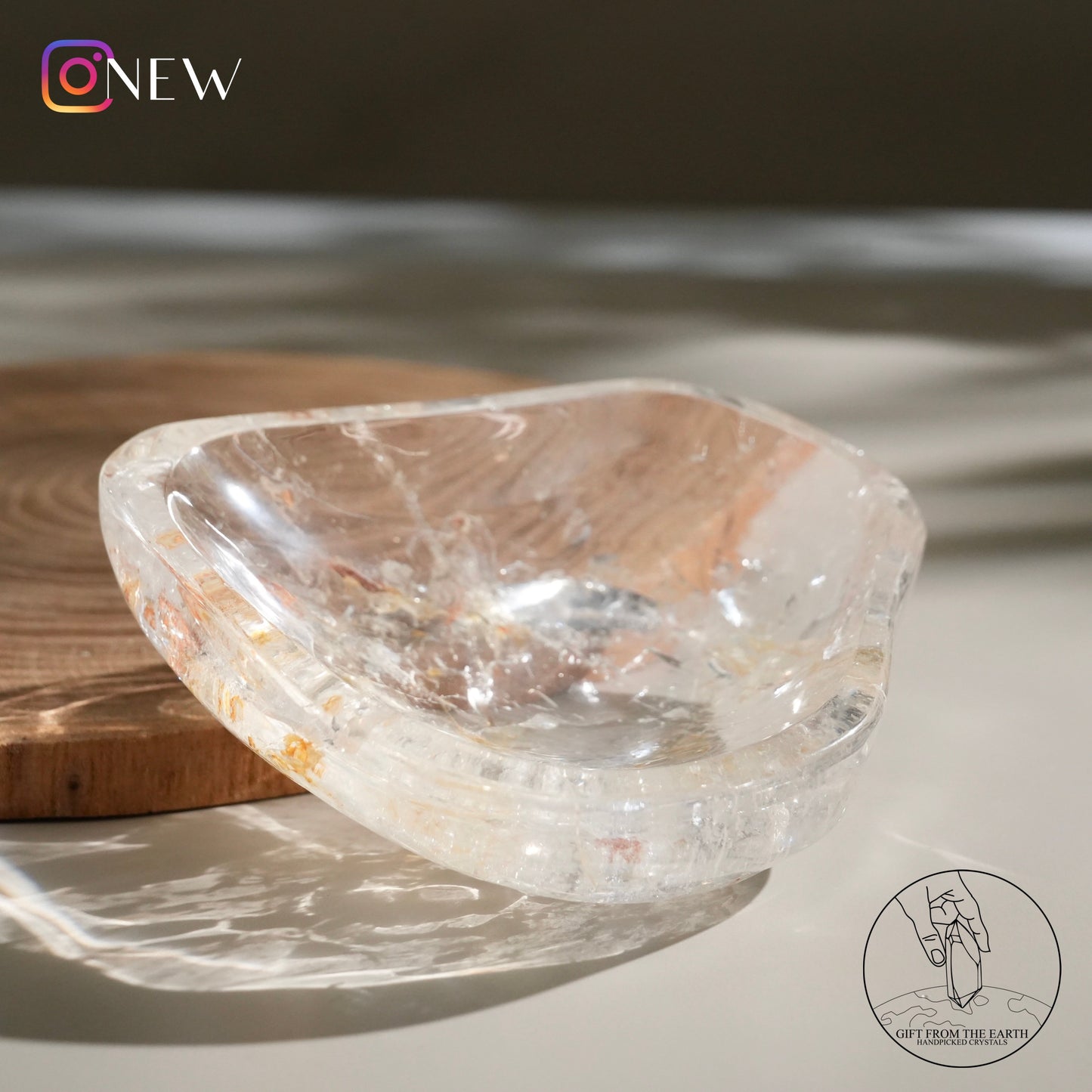 Clear quartz bowl with golden healer