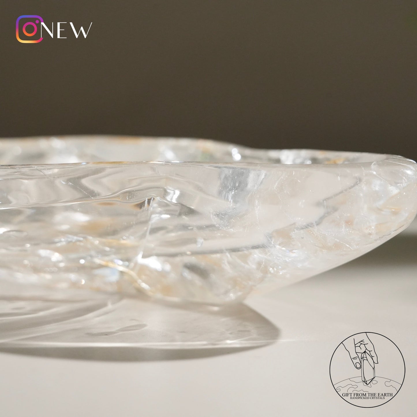 Clear quartz bowl with golden healer