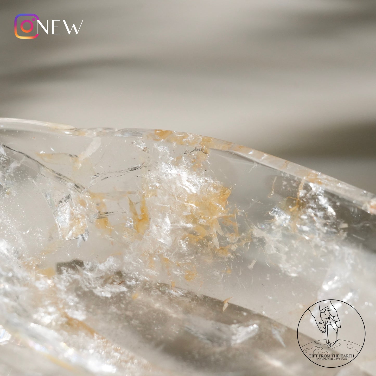 Clear quartz bowl with golden healer