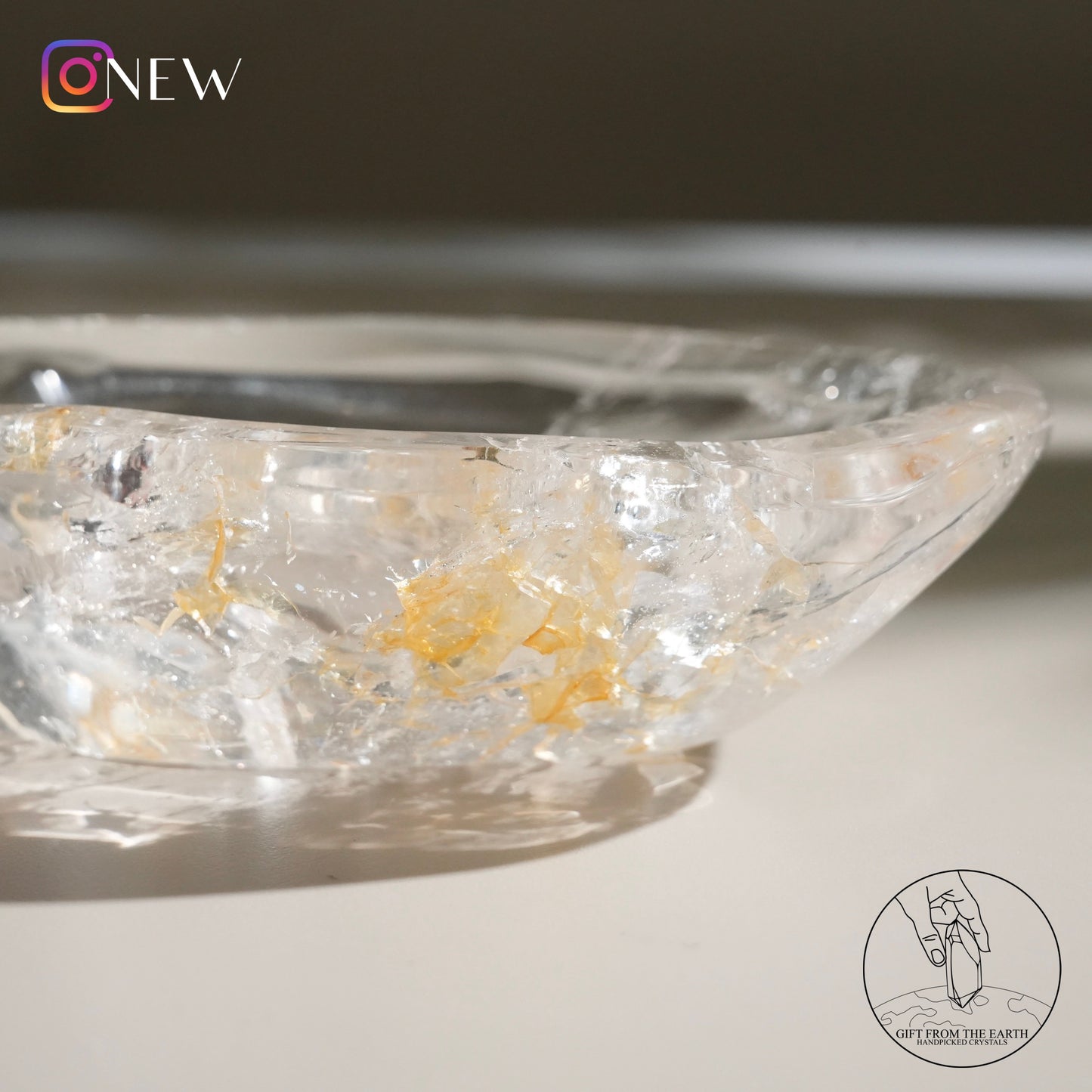 Clear quartz bowl with golden healer