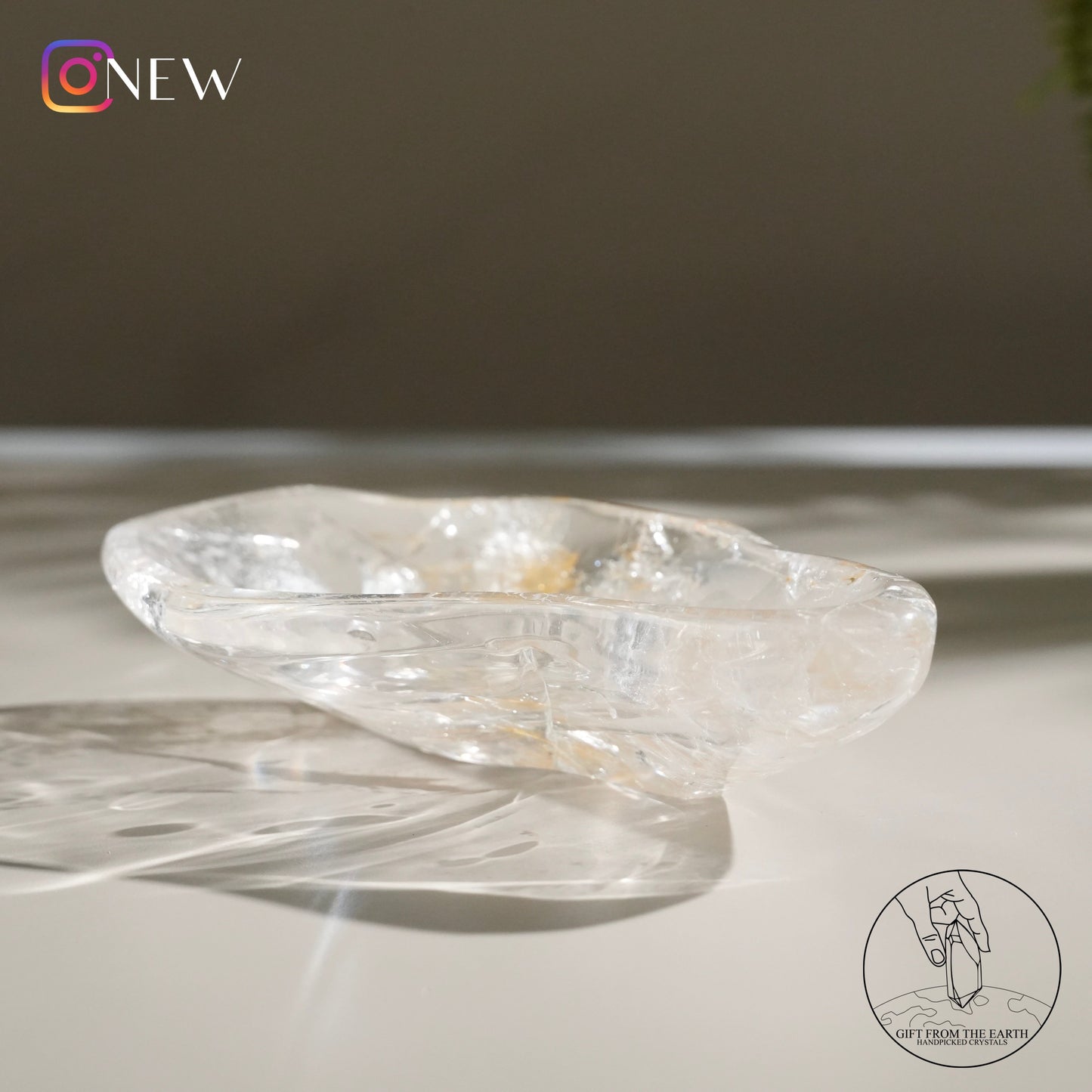 Clear quartz bowl with golden healer