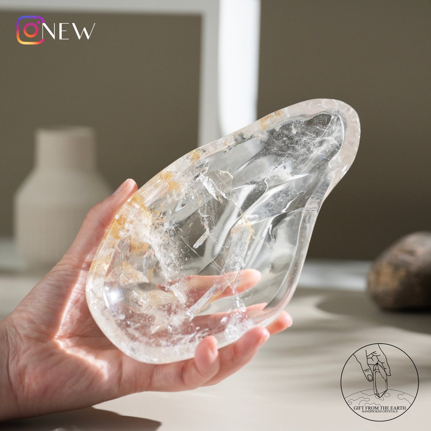 Clear quartz bowl with golden healer