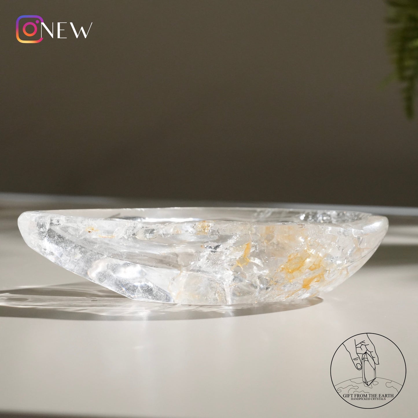 Clear quartz bowl with golden healer