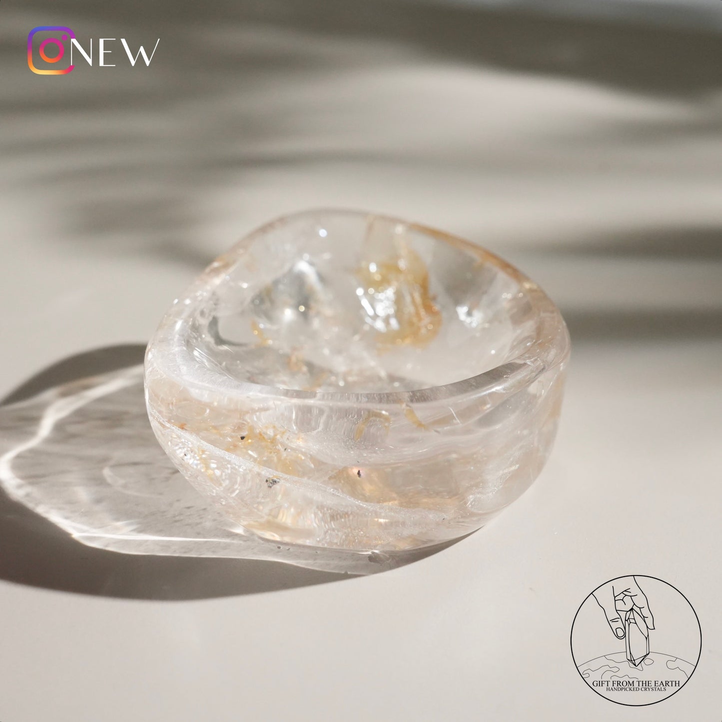 Clear quartz bowl with golden healer