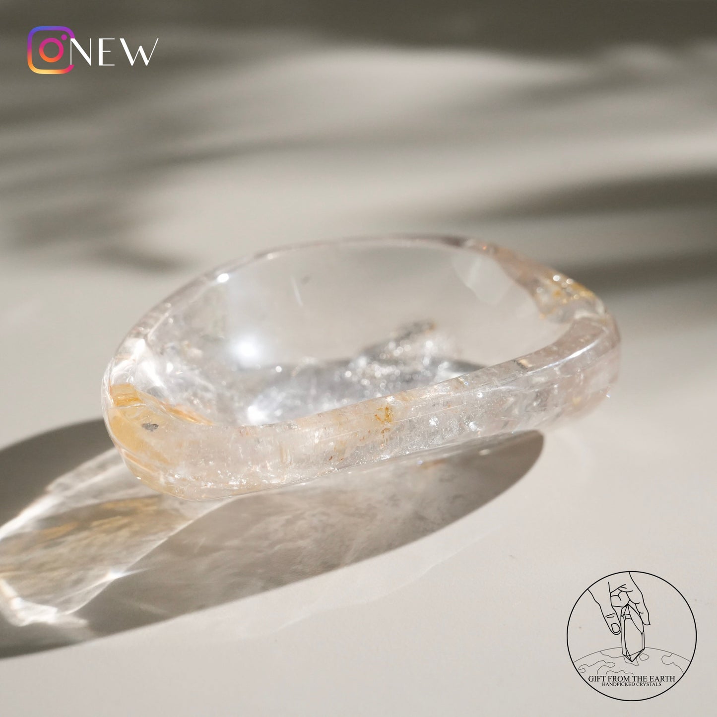 Clear quartz bowl with golden healer