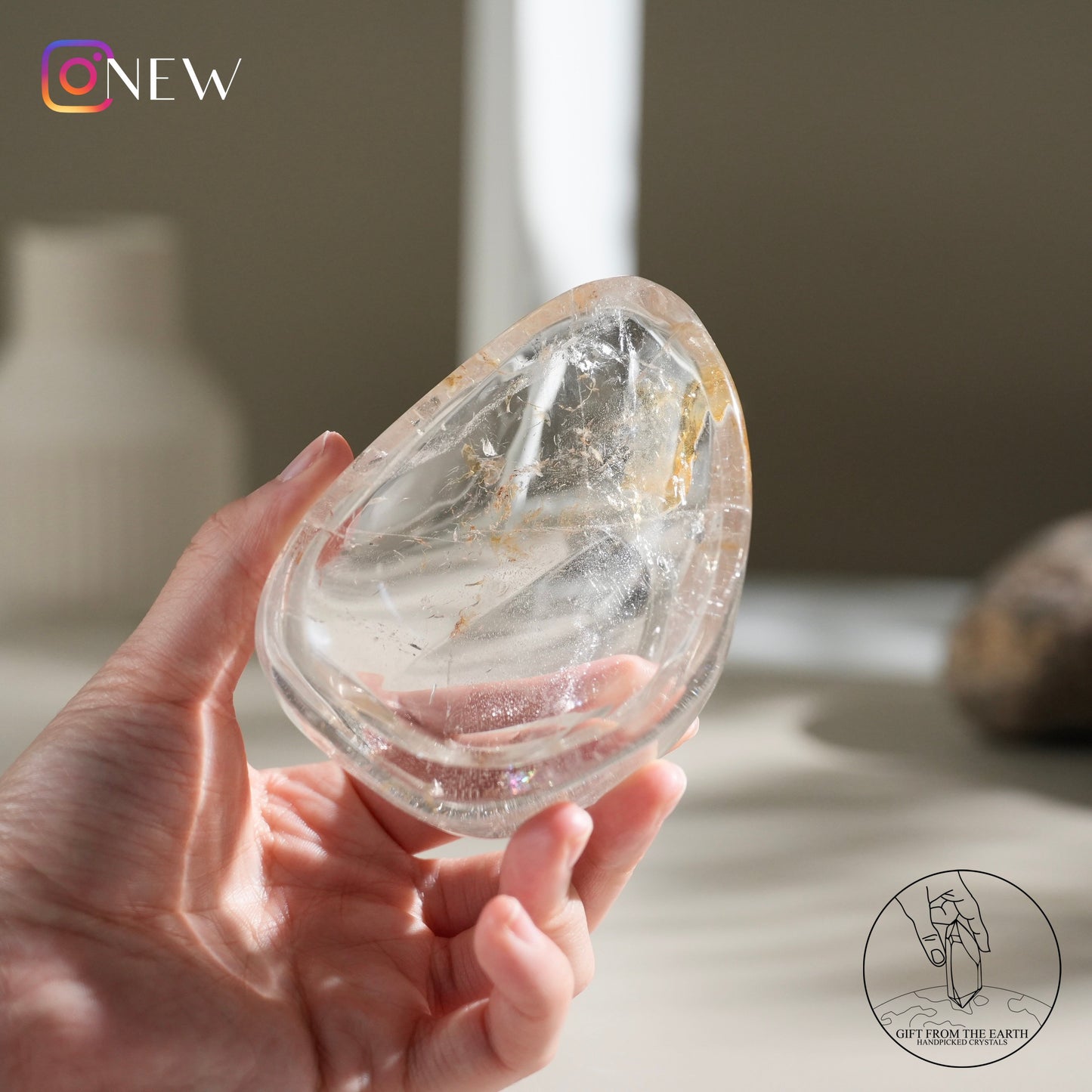 Clear quartz bowl with golden healer