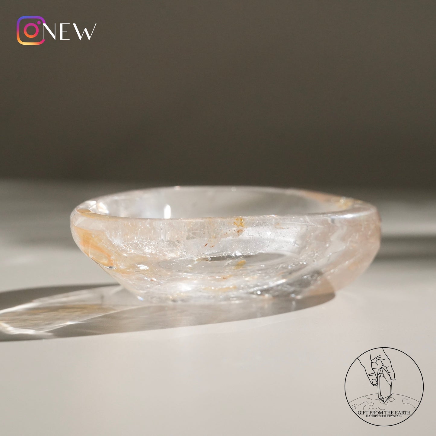 Clear quartz bowl with golden healer