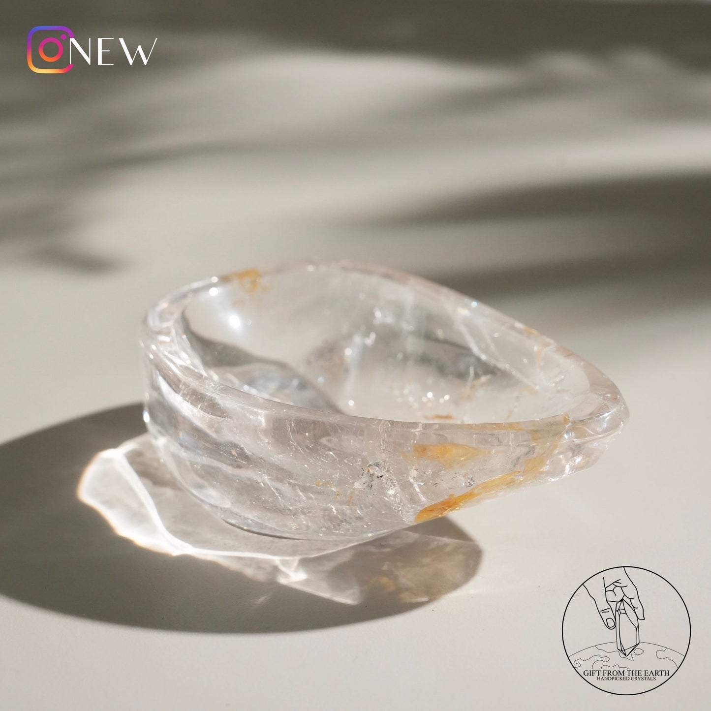 Clear quartz bowl with golden healer