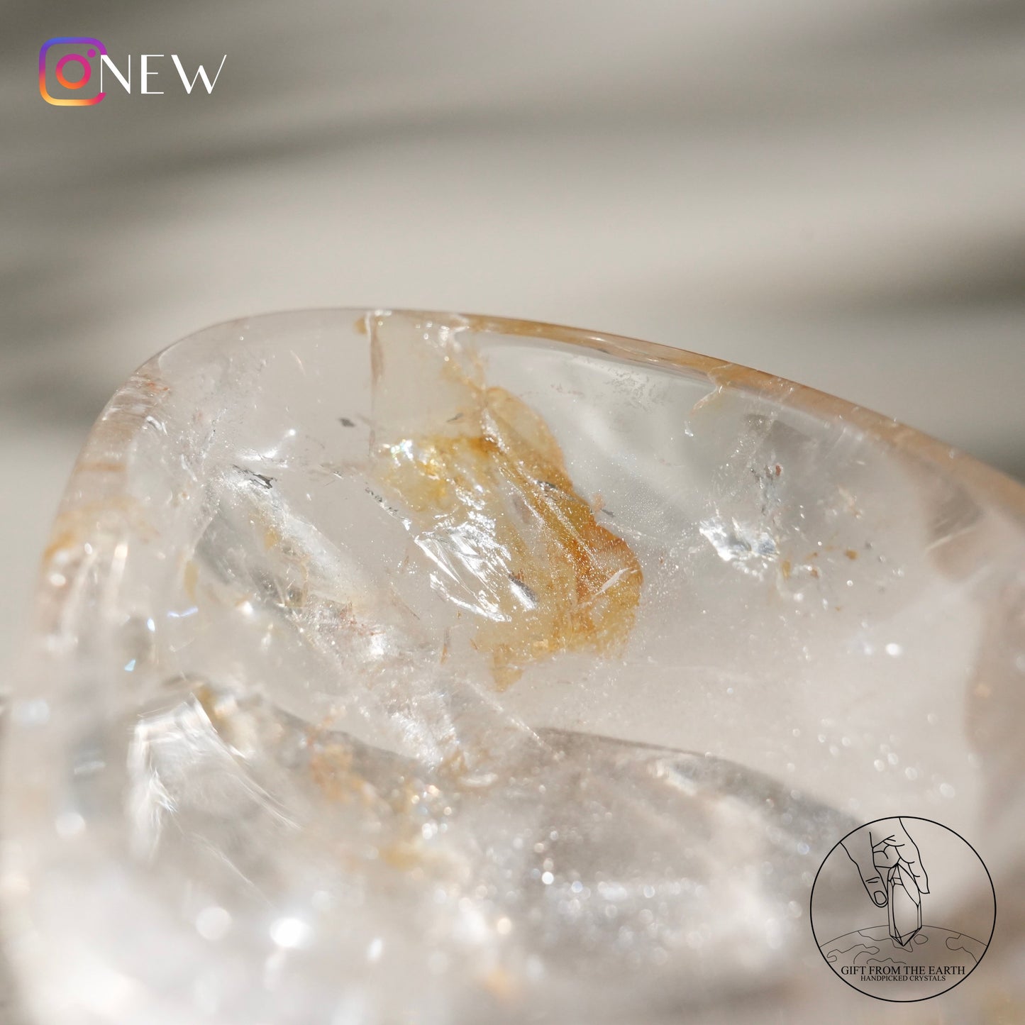 Clear quartz bowl with golden healer