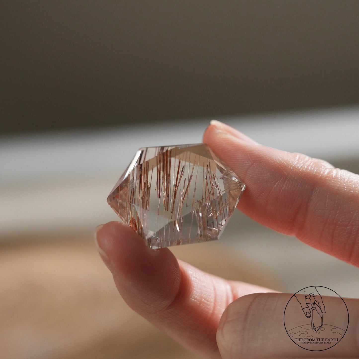 Red-silver rutilated quartz Star of David