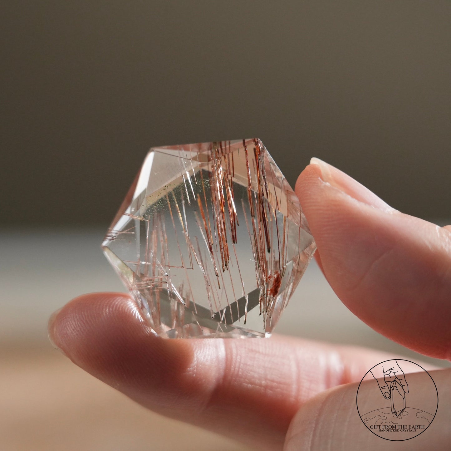 Red-silver rutilated quartz Star of David