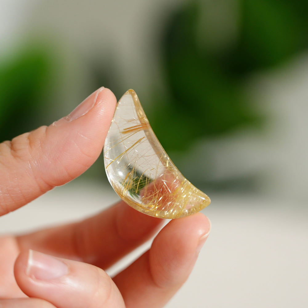 Rutilated Quartz Moon Shape
