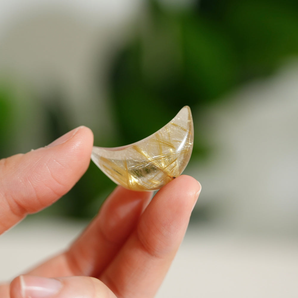 Rutilated Quartz Moon Shape