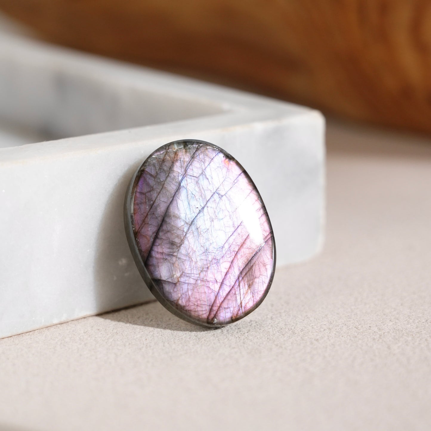 Double-sided flash purple-yellow labradorite