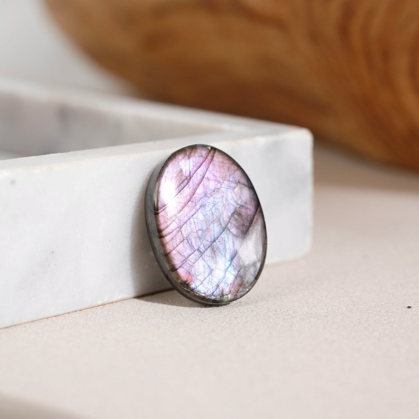Double-sided flash purple-yellow labradorite