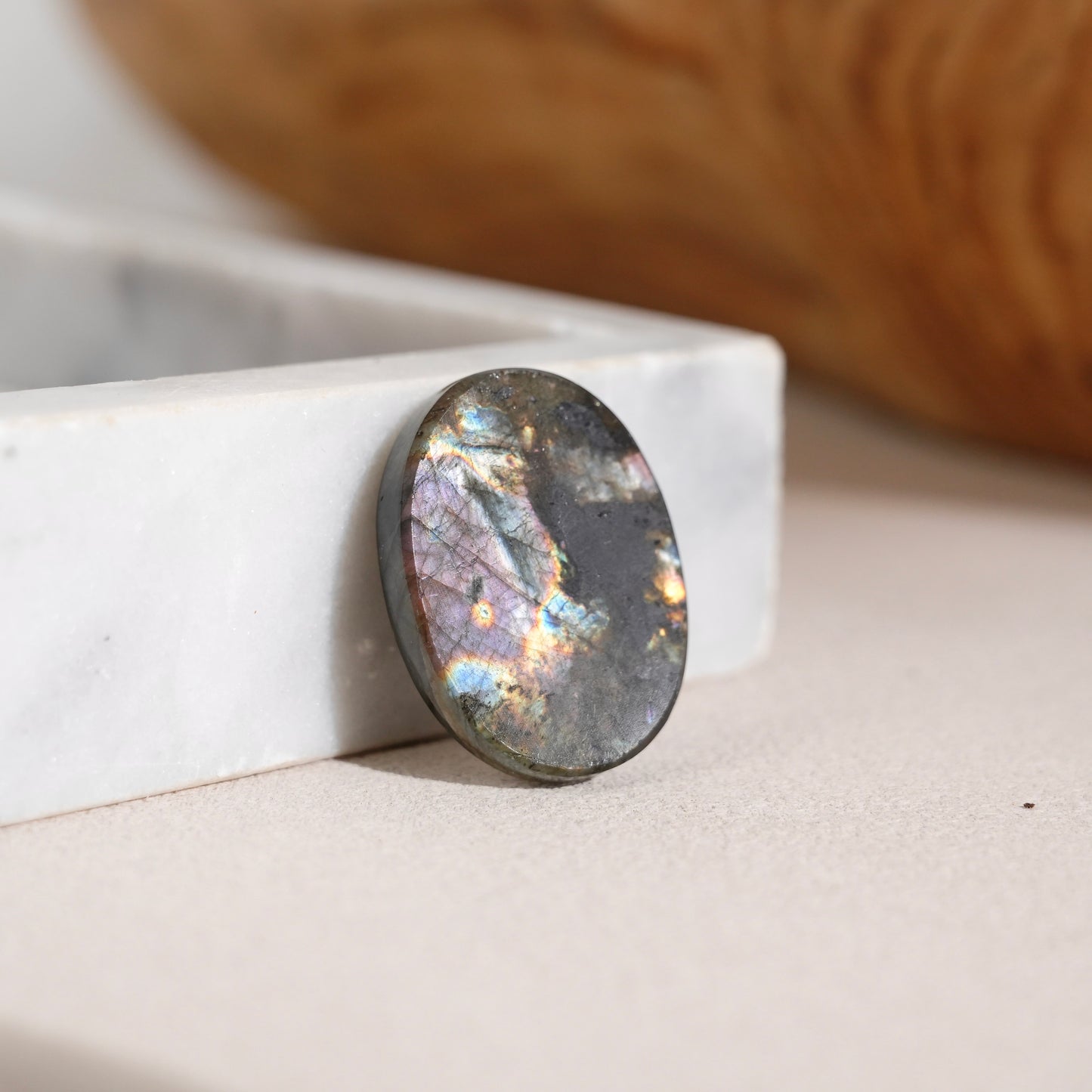 Double-sided flash purple-yellow labradorite