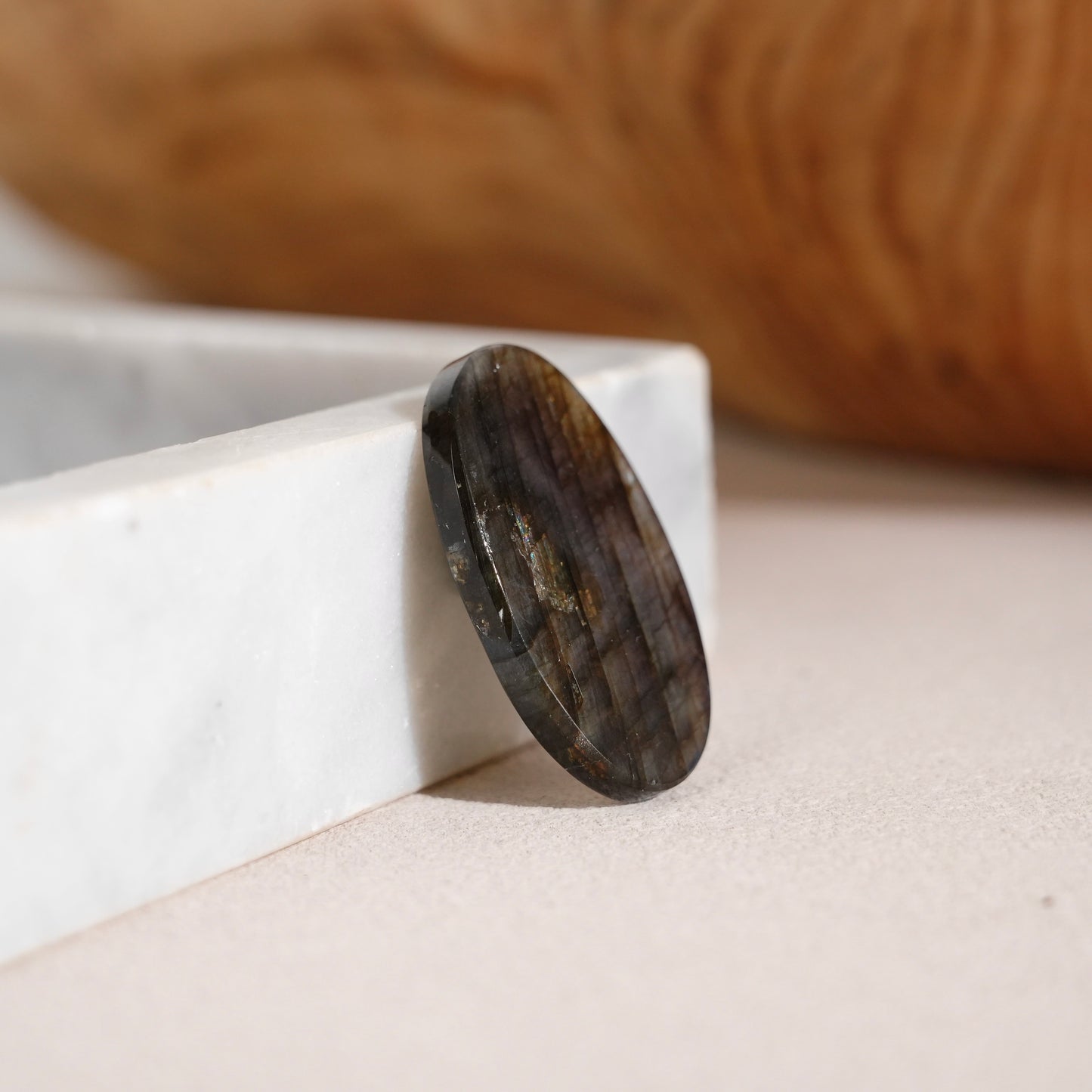 Double-sided flash purple-yellow labradorite