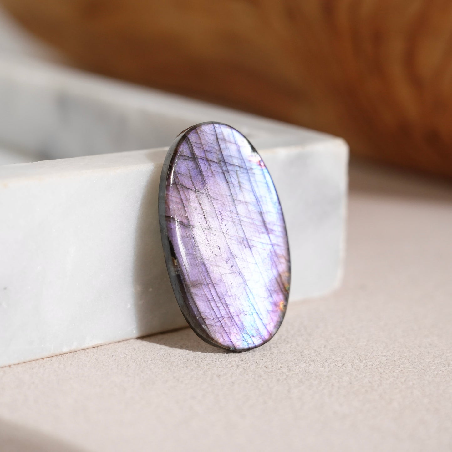 Double-sided flash purple-yellow labradorite