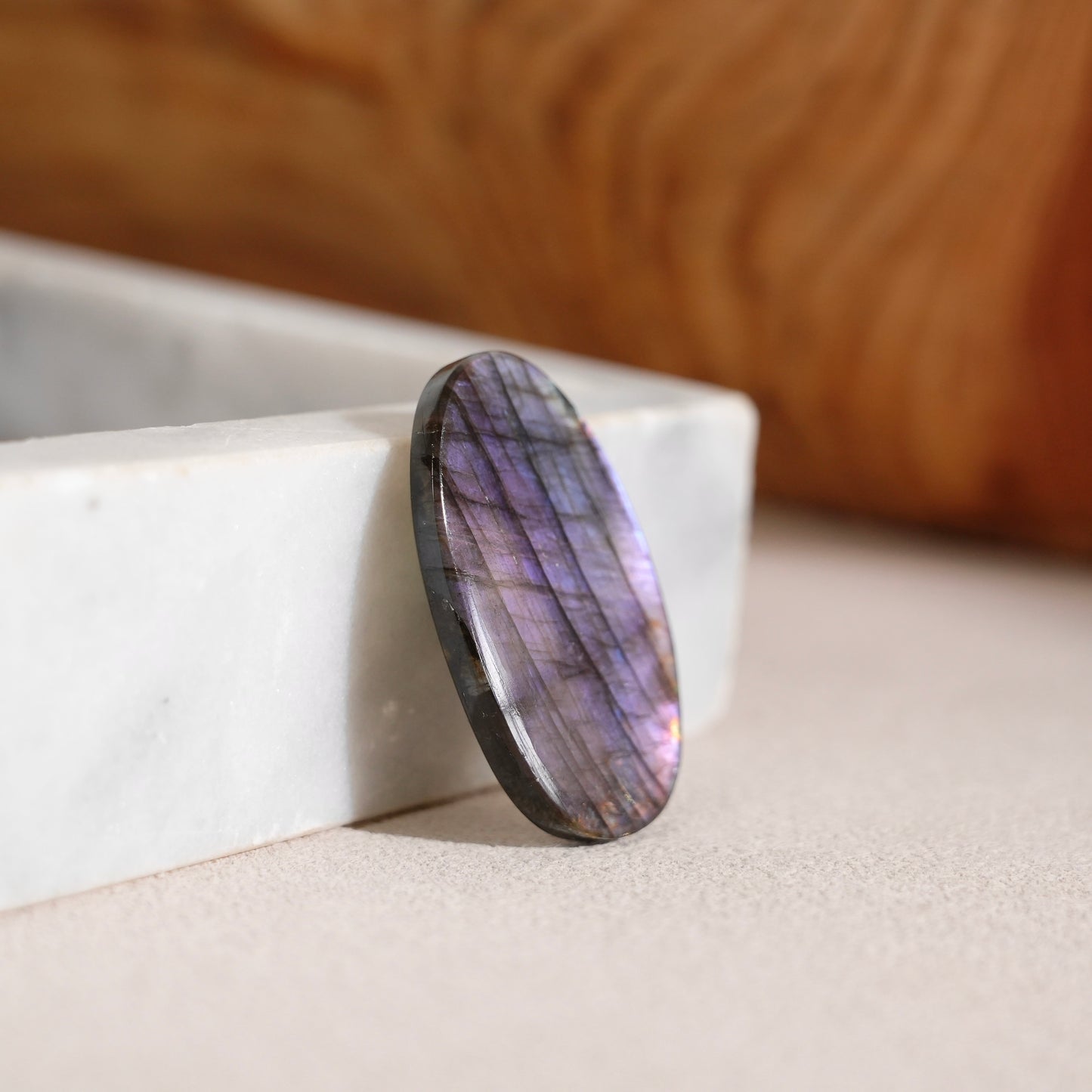 Double-sided flash purple-yellow labradorite