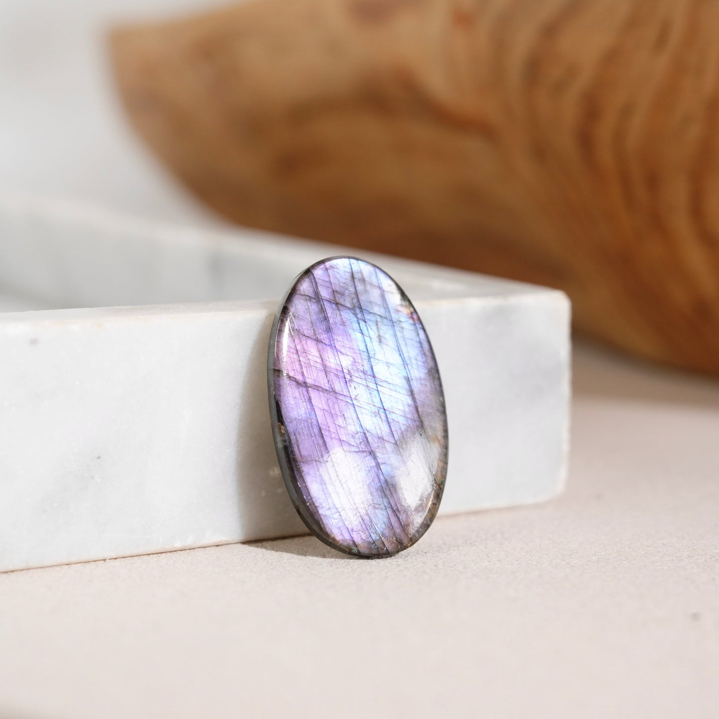 Double-sided flash purple-yellow labradorite