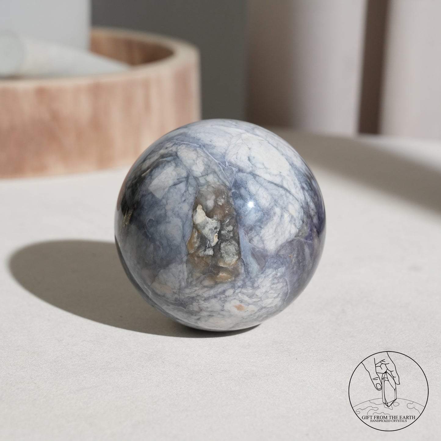 Blue petrified wood sphere