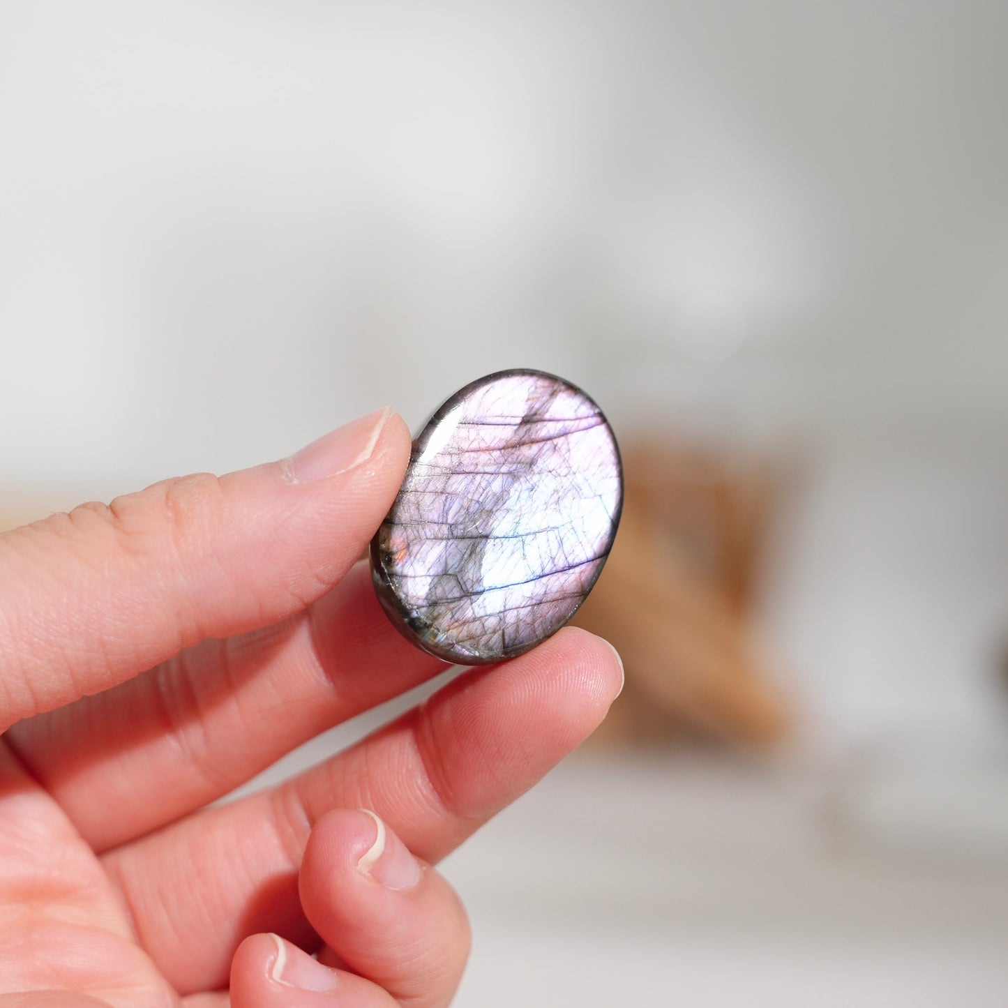 Double-sided flash purple-yellow labradorite