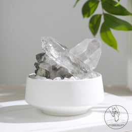 喜馬拉雅十字雙生白水晶簇綠幽靈金鈦晶共生