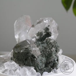 喜馬拉雅十字雙生白水晶簇綠幽靈金鈦晶共生