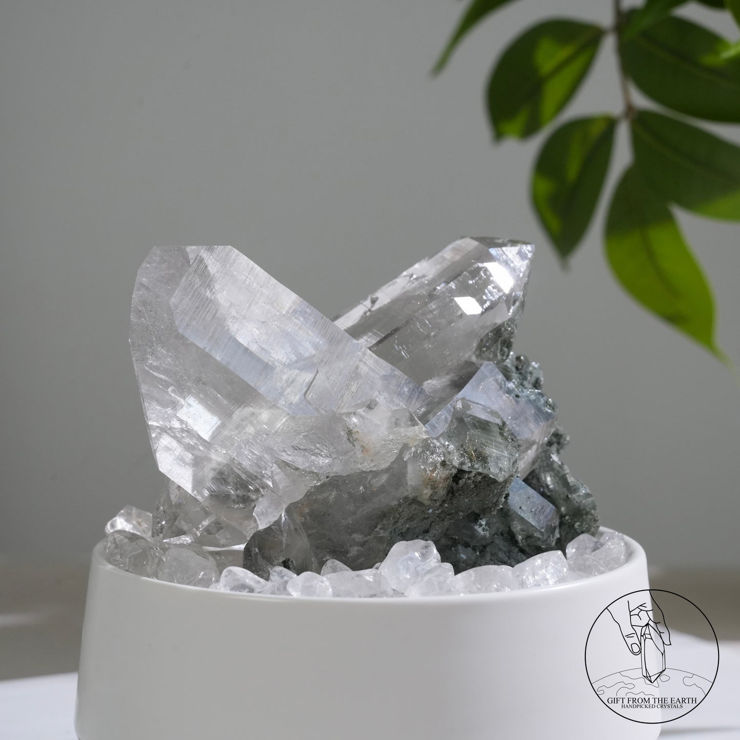 喜馬拉雅十字雙生白水晶簇綠幽靈金鈦晶共生