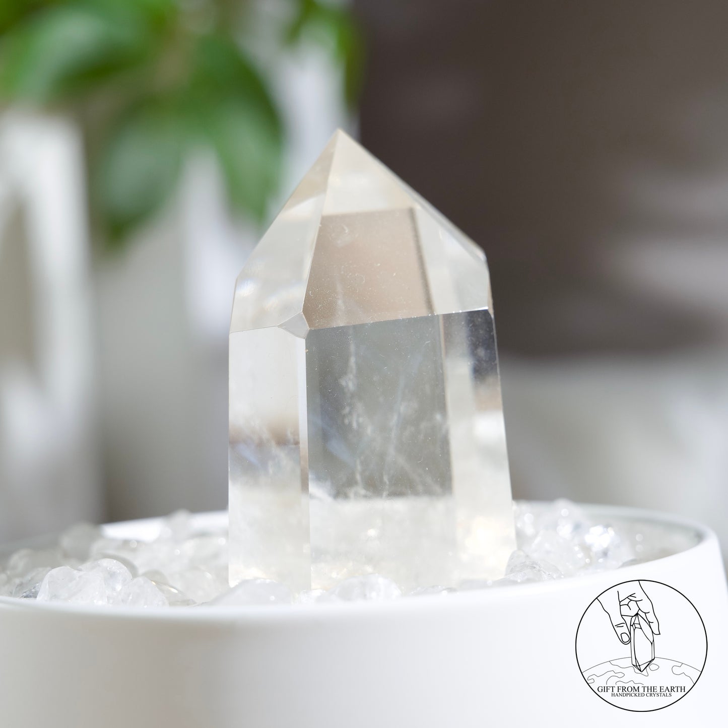 半打磨藍針白水晶柱