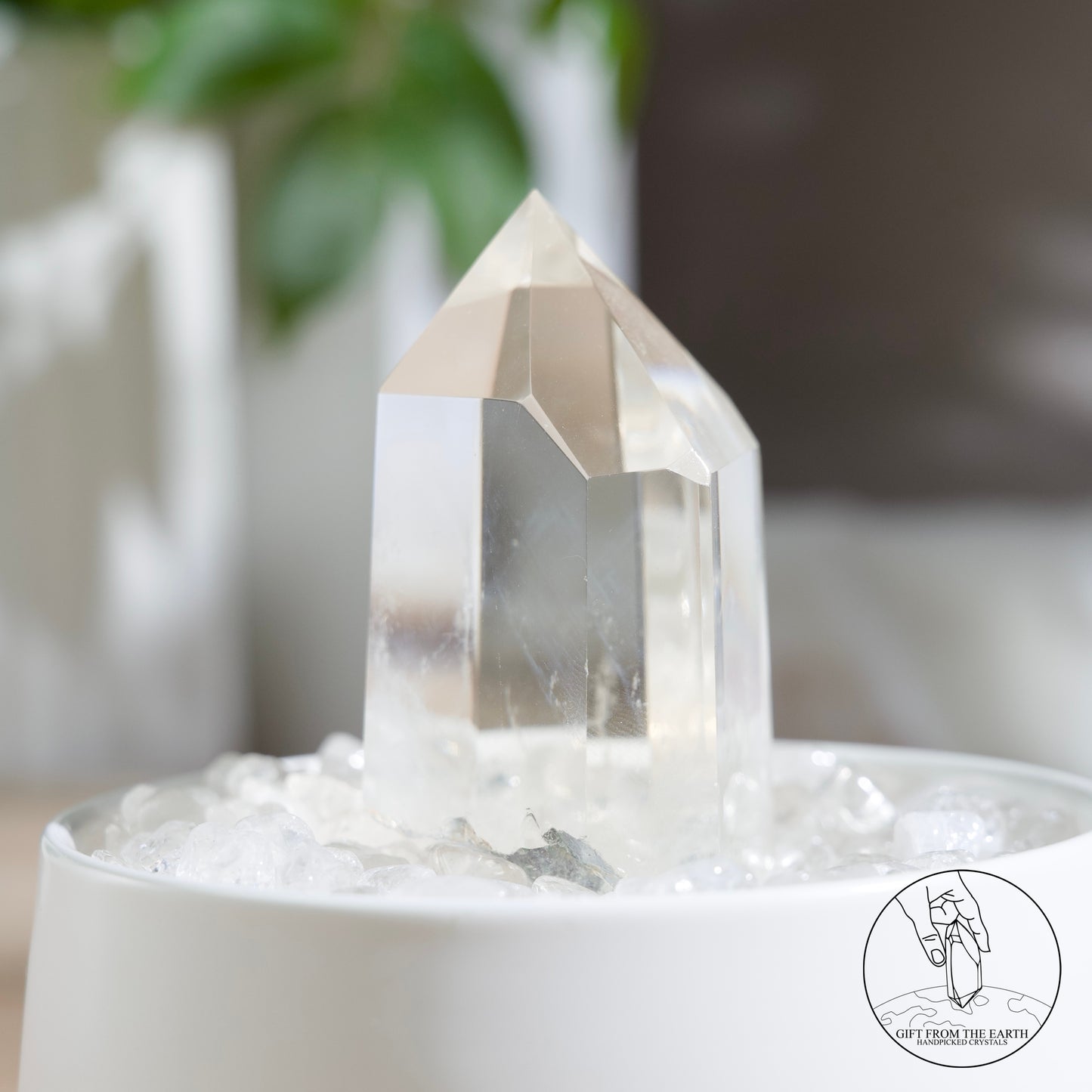 半打磨藍針白水晶柱