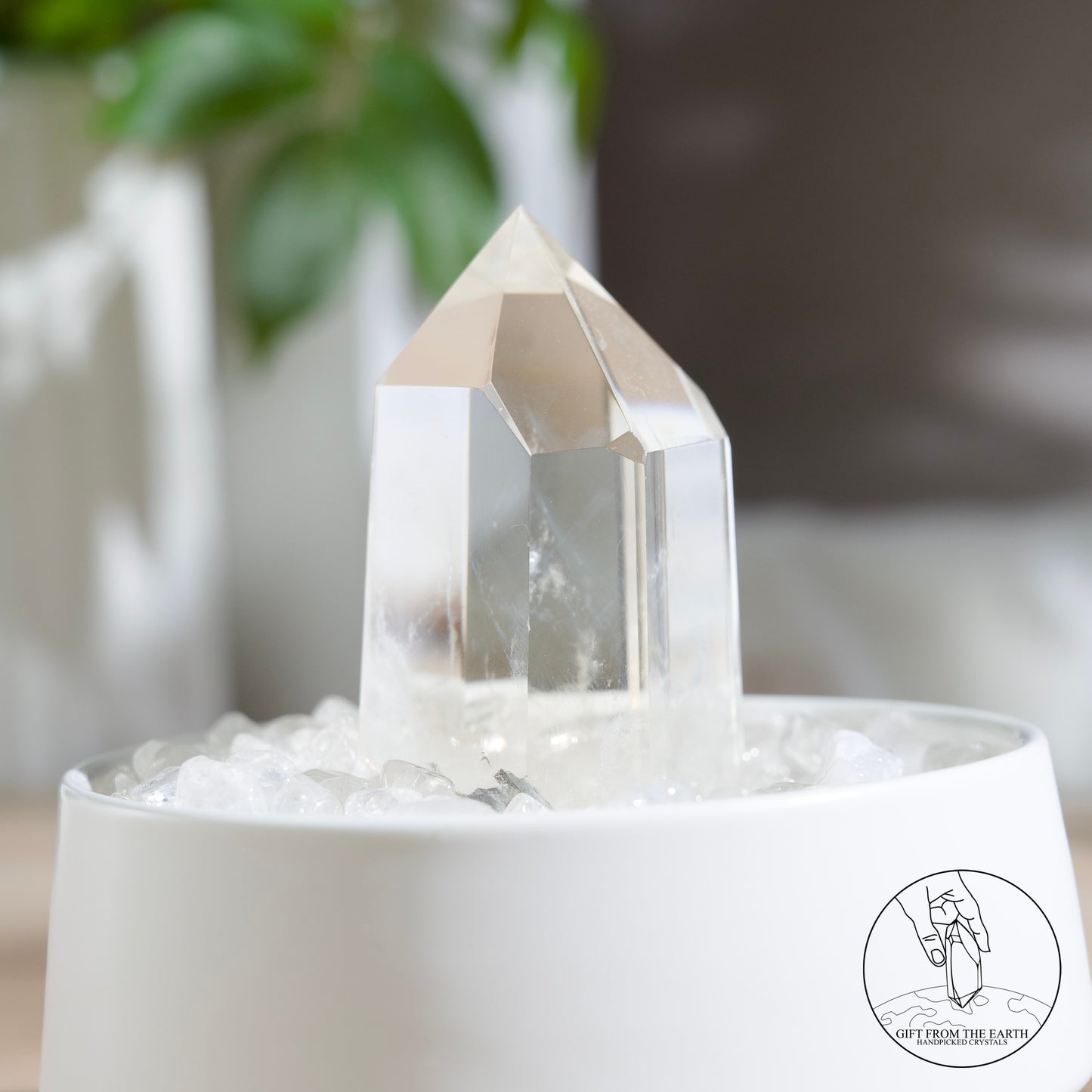 半打磨藍針白水晶柱