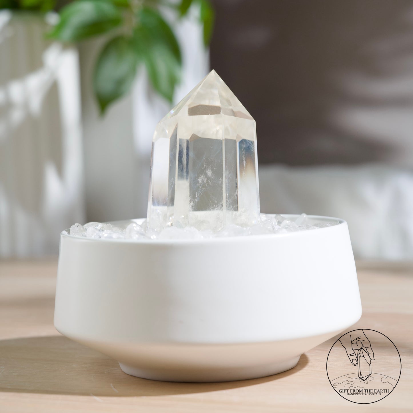 半打磨藍針白水晶柱