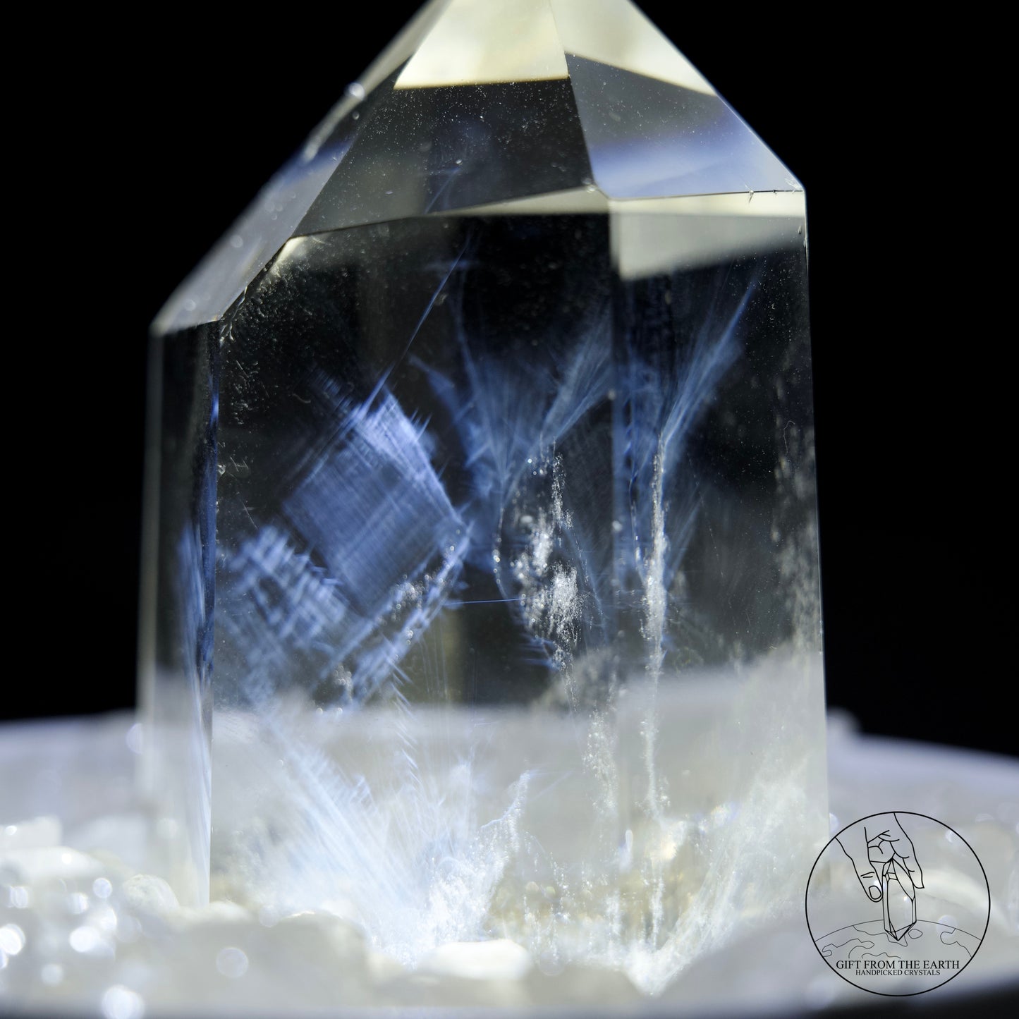 半打磨藍針白水晶柱