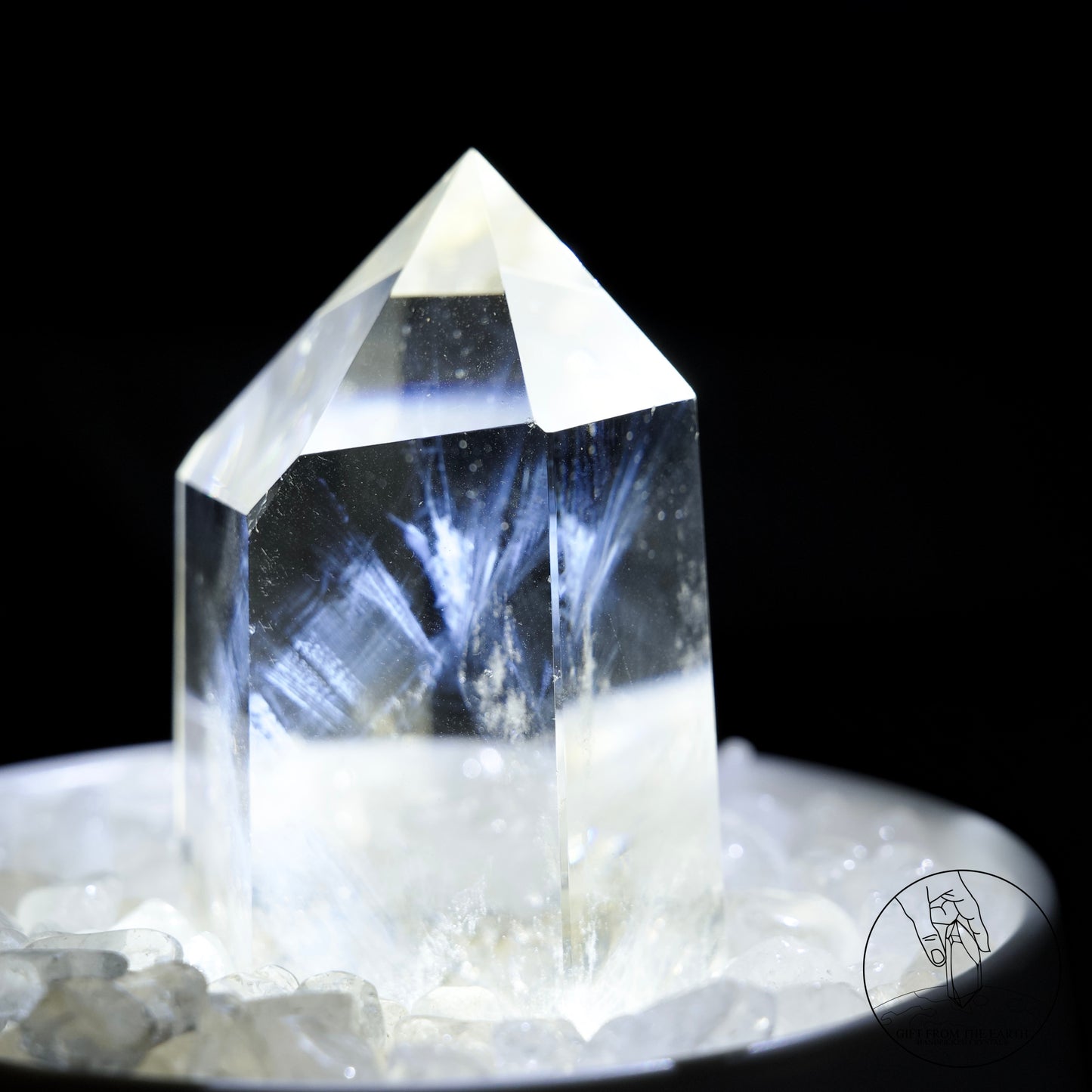 半打磨藍針白水晶柱