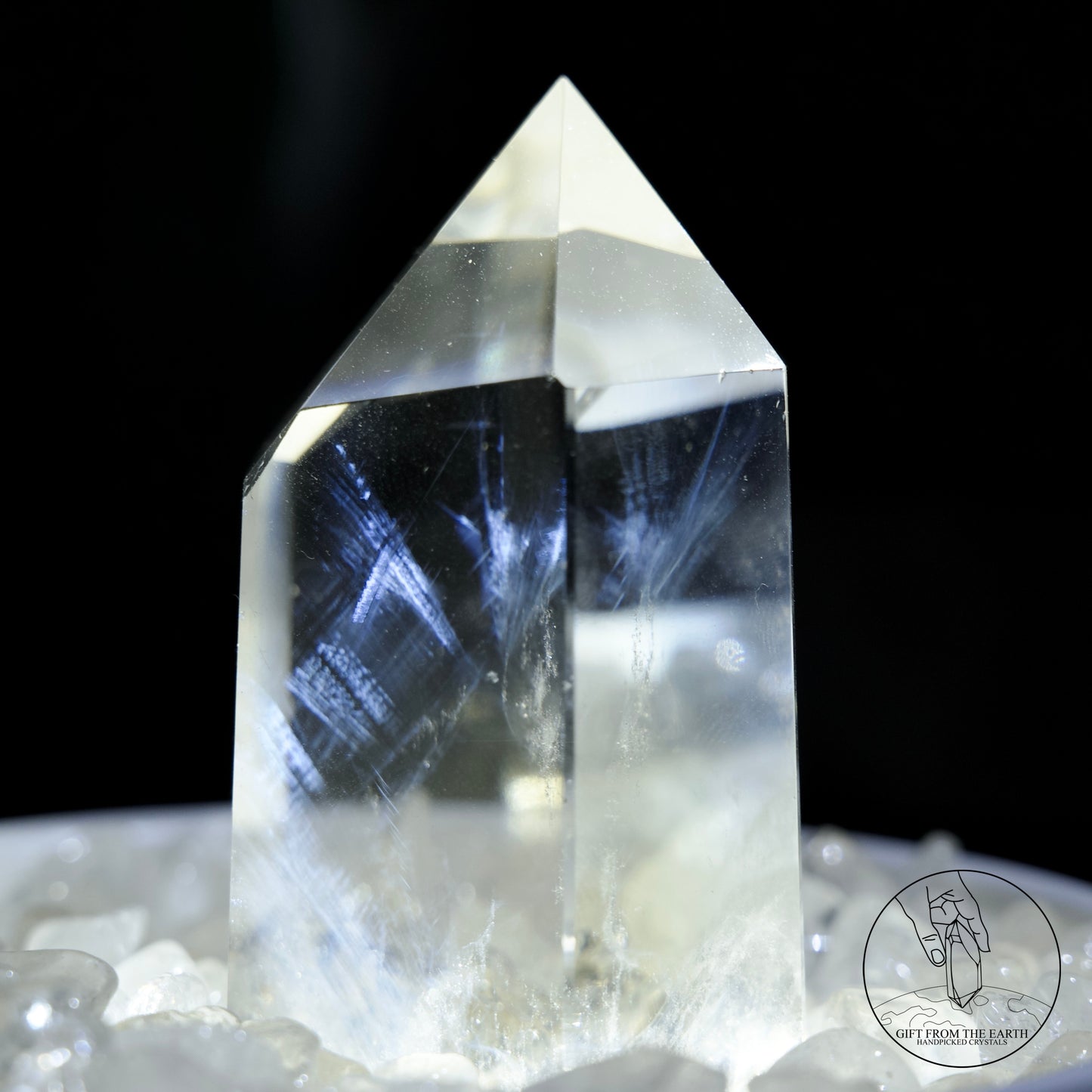 半打磨藍針白水晶柱