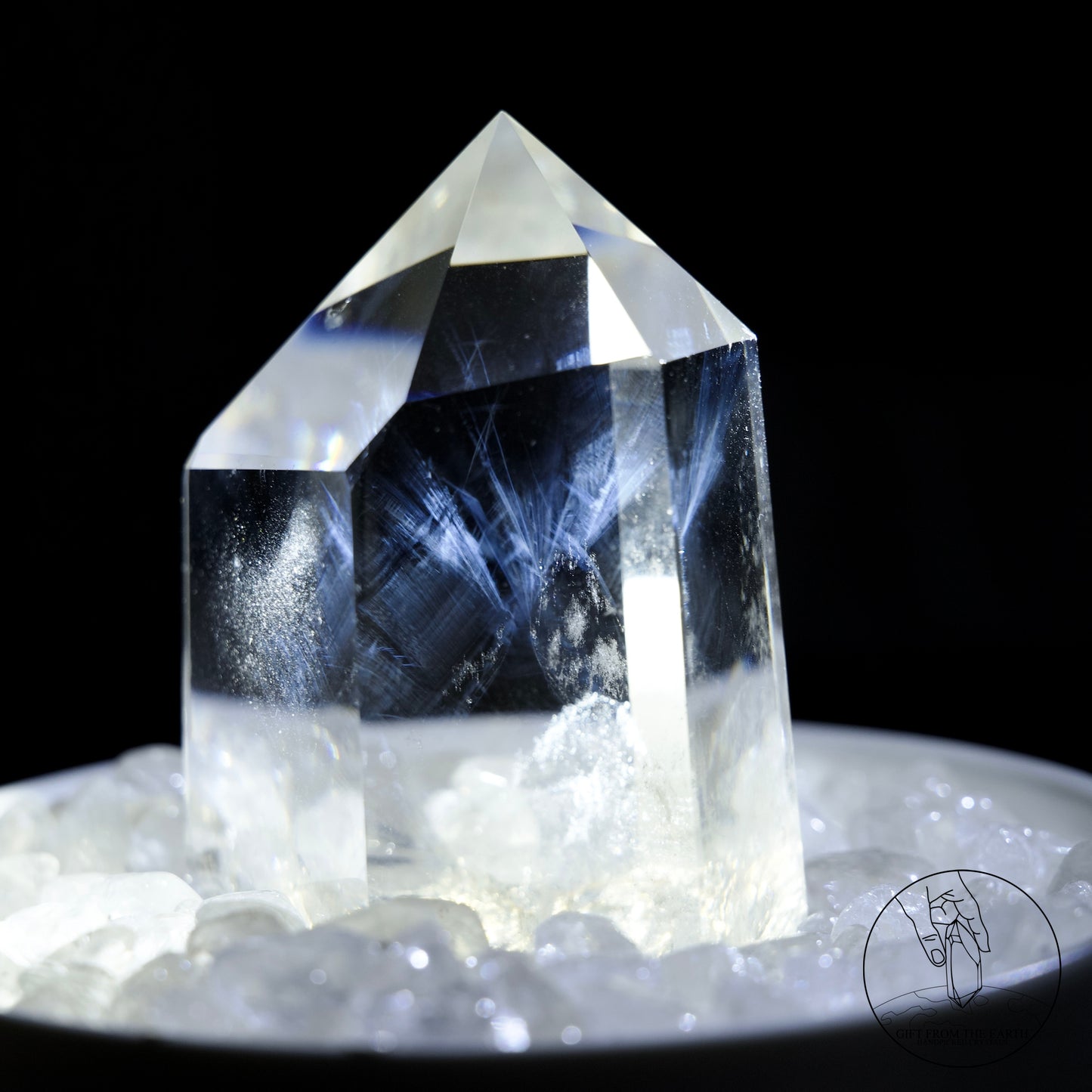 半打磨藍針白水晶柱