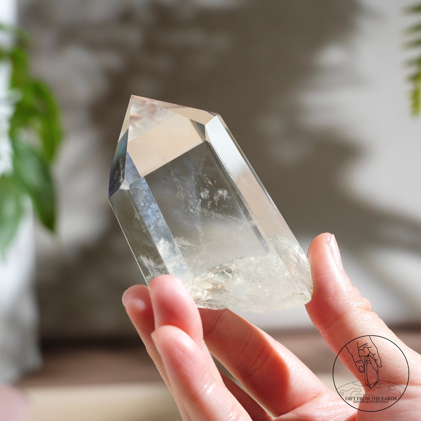 半打磨藍針白水晶柱