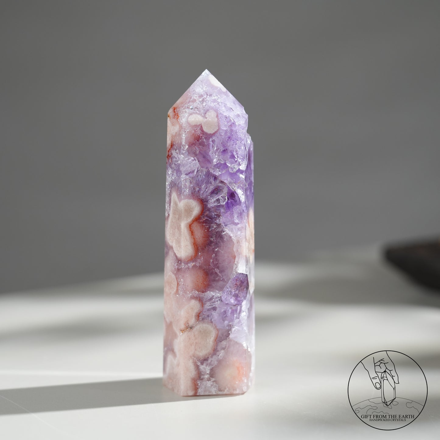 巴西粉紅紫水晶櫻花瑪瑙柱