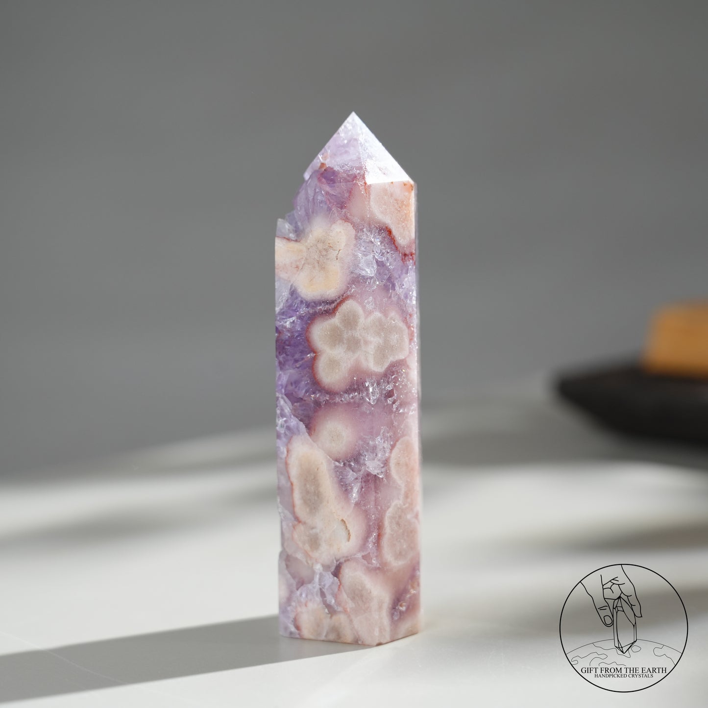 巴西粉紅紫水晶櫻花瑪瑙柱