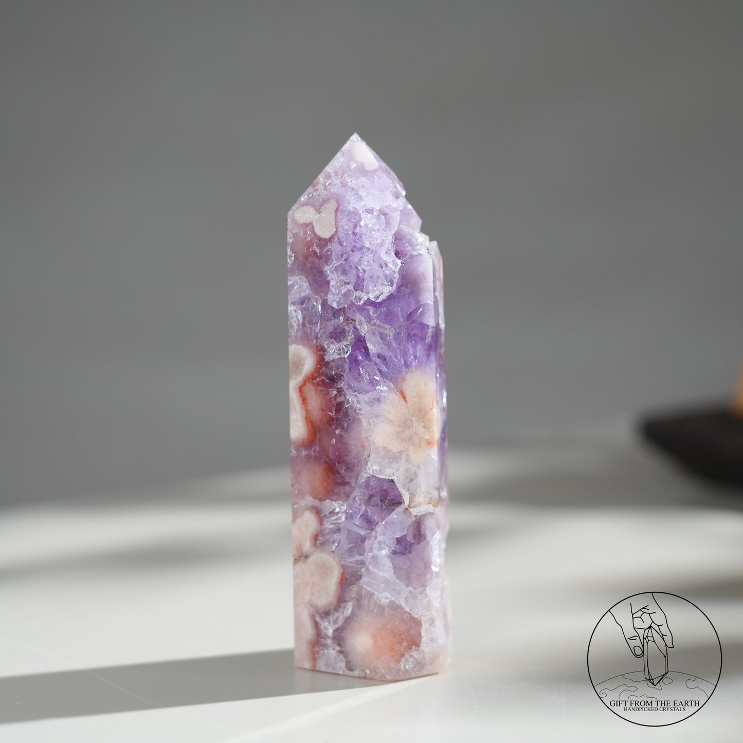 巴西粉紅紫水晶櫻花瑪瑙柱