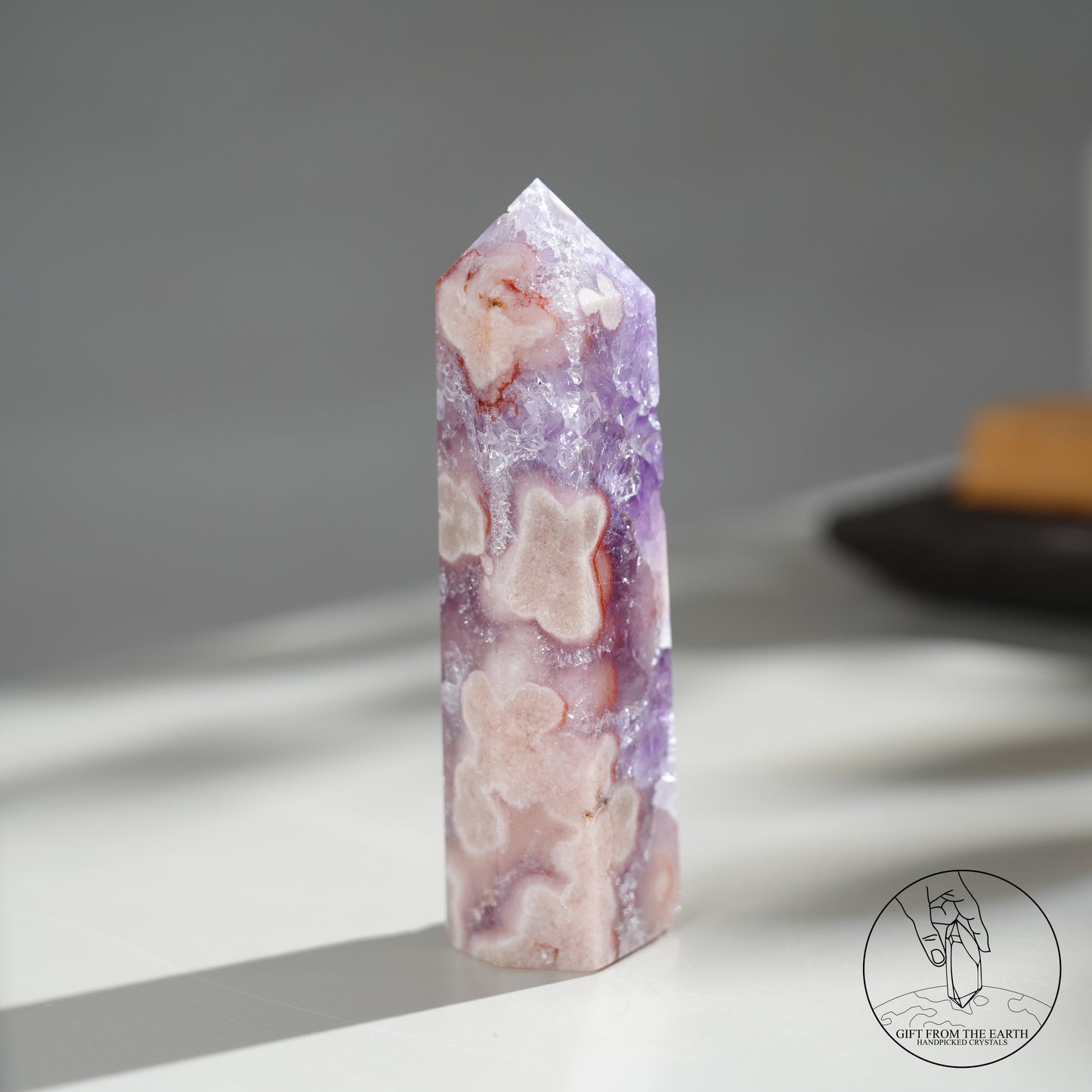 巴西粉紅紫水晶櫻花瑪瑙柱